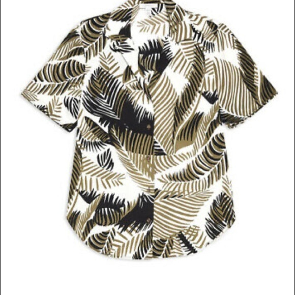 Topshop Women's Graphic Palm Print Bowler Shirt Size US 4 - Picture 9 of 11